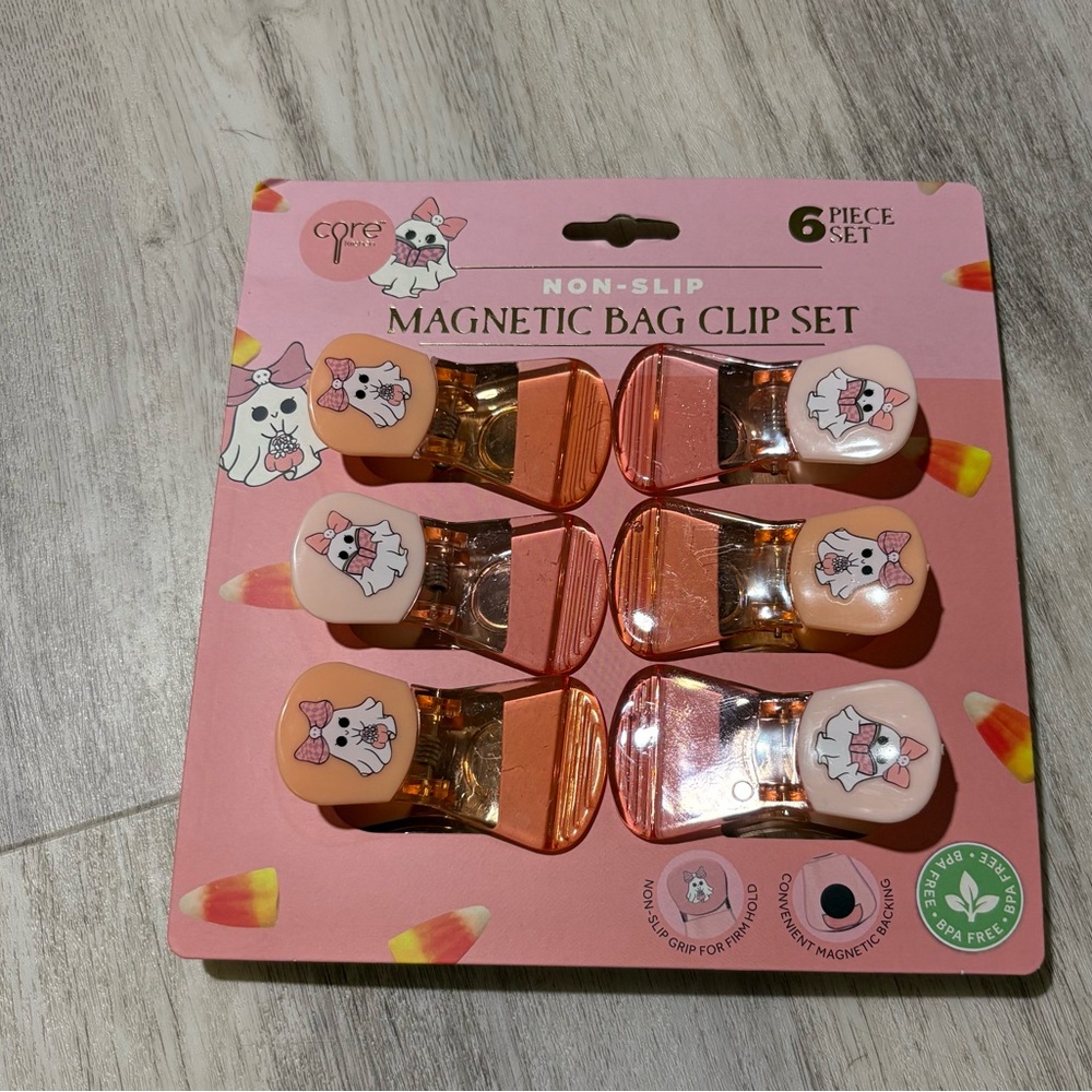 Core 6 Pack Pink Ghost Bag Chip Clips Food Storage Halloween NEW